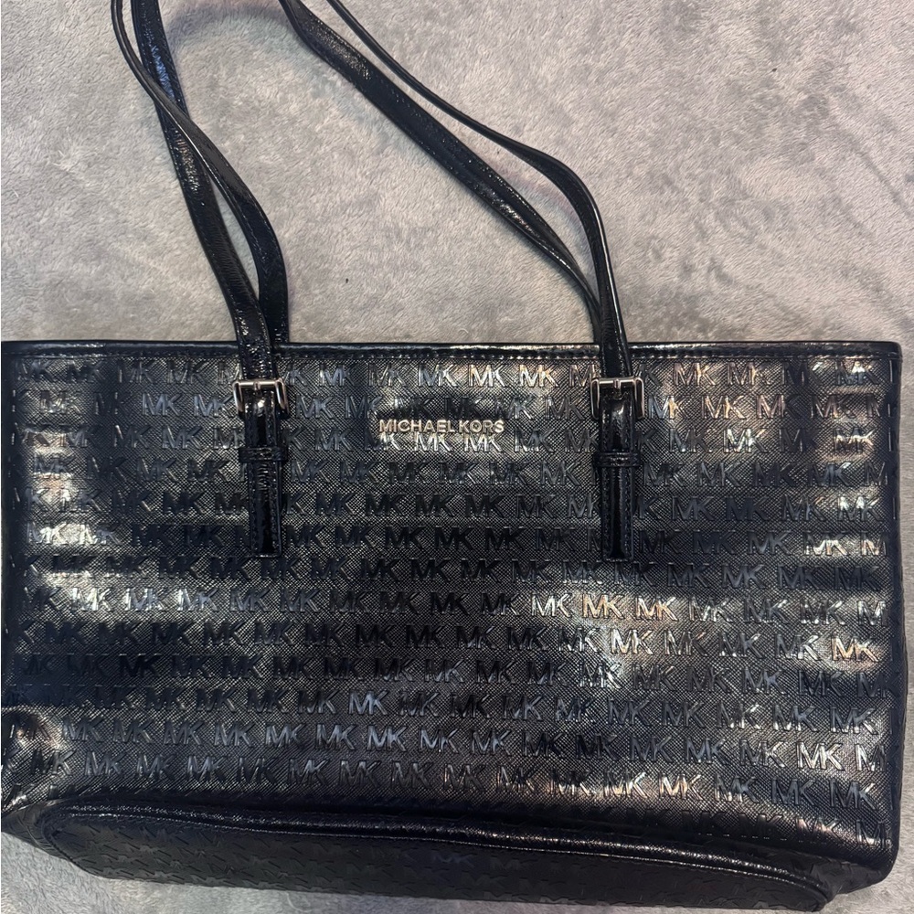 Michael Kors Shiny Black Logo Tote
